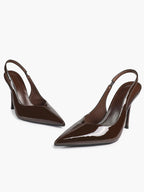 Pointed Toe Slingback Heels Patent Leather Sleek Stilettos Office Formal Event