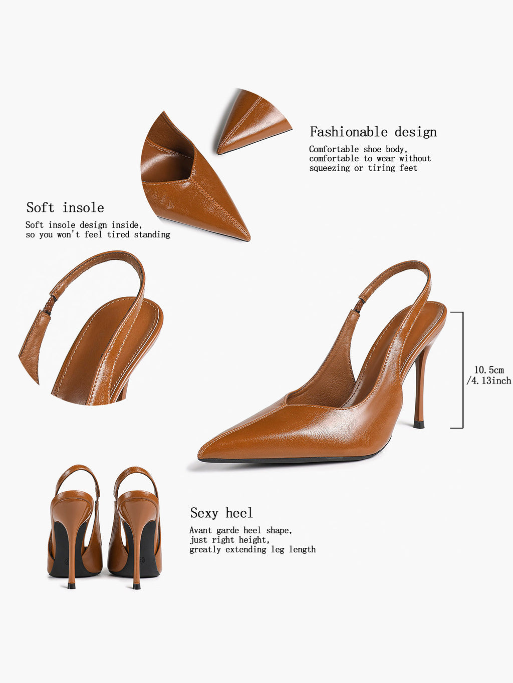 Pointed Toe Slingback Heels Patent Leather Sleek Stilettos Office Formal Event
