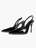 Pointed Toe Slingback Heels Patent Leather Sleek Stilettos Office Formal Event