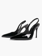 Pointed Toe Slingback Heels Patent Leather Sleek Stilettos Office Formal Event