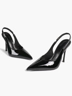 Pointed Toe Slingback Heels Patent Leather Sleek Stilettos Office Formal Event