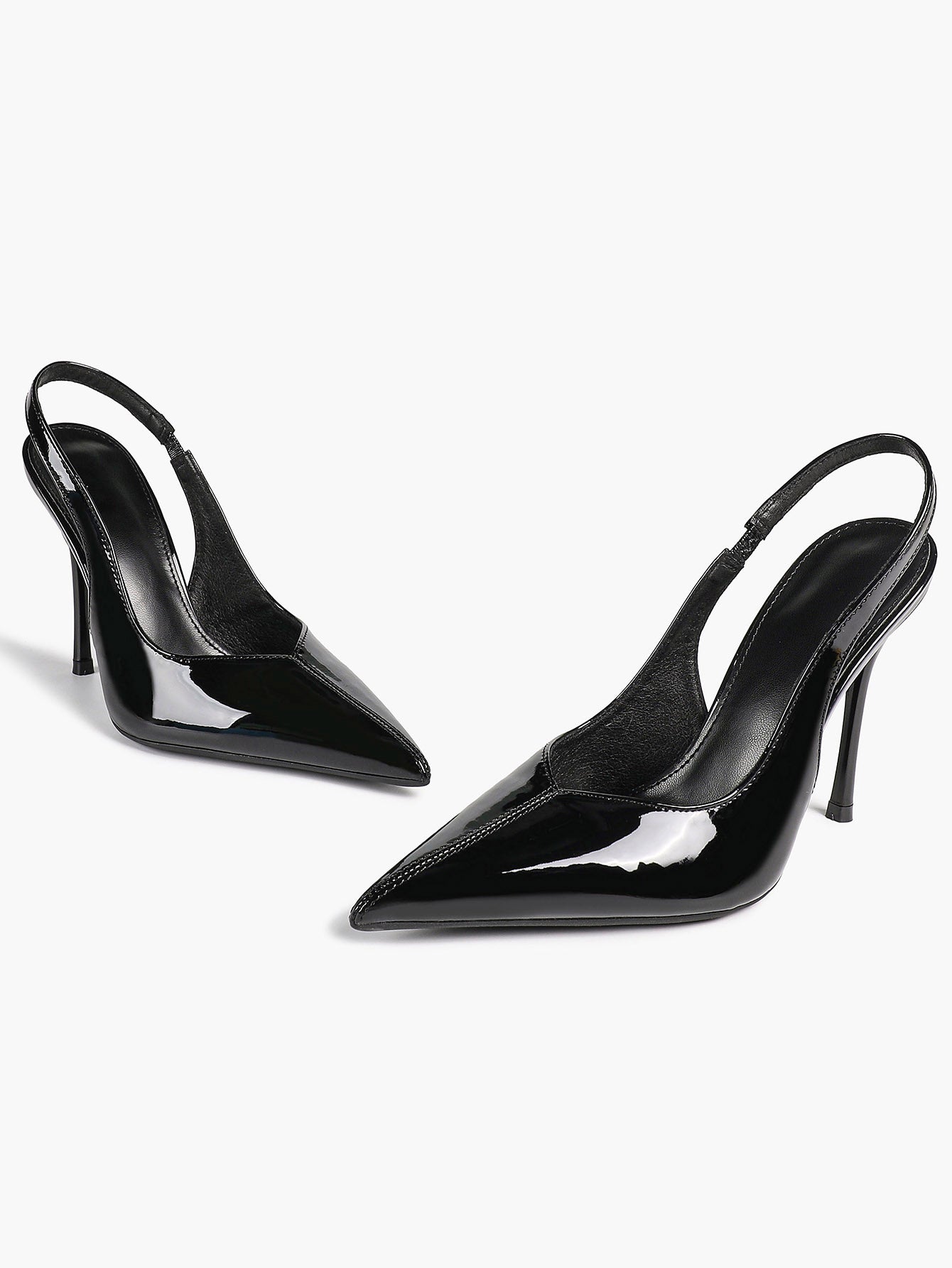 Pointed Toe Slingback Heels Patent Leather Sleek Stilettos Office Formal Event