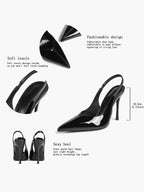 Pointed Toe Slingback Heels Patent Leather Sleek Stilettos Office Formal Event