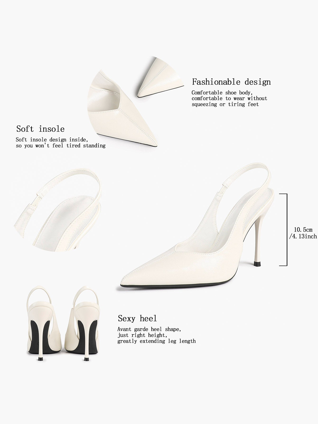 Pointed Toe Slingback Heels Patent Leather Sleek Stilettos Office Formal Event