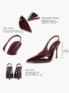 Pointed Toe Slingback Heels Patent Leather Sleek Stilettos Office Formal Event