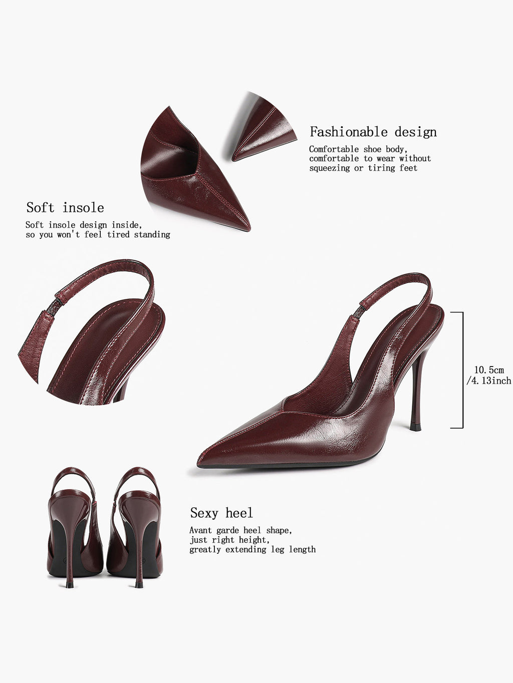 Pointed Toe Slingback Heels Patent Leather Sleek Stilettos Office Formal Event