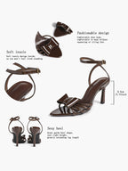 Bow Heeled Sandals Open Toe Stilettos Brunch Date Casual Shoes