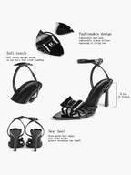 Bow Heeled Sandals Open Toe Stilettos Brunch Date Casual Shoes
