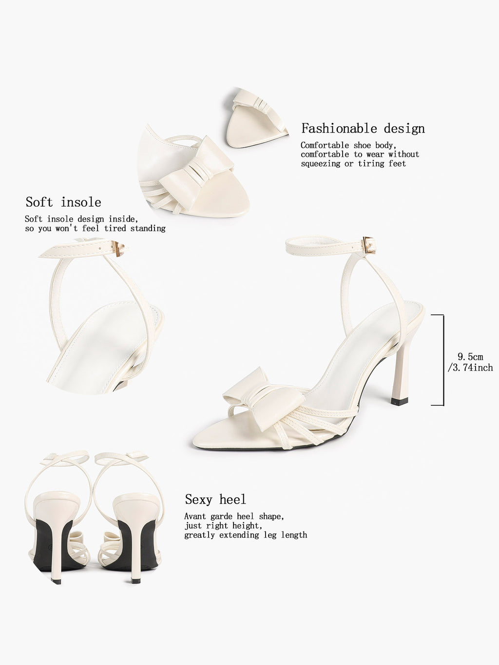 Bow Heeled Sandals Open Toe Stilettos Brunch Date Casual Shoes