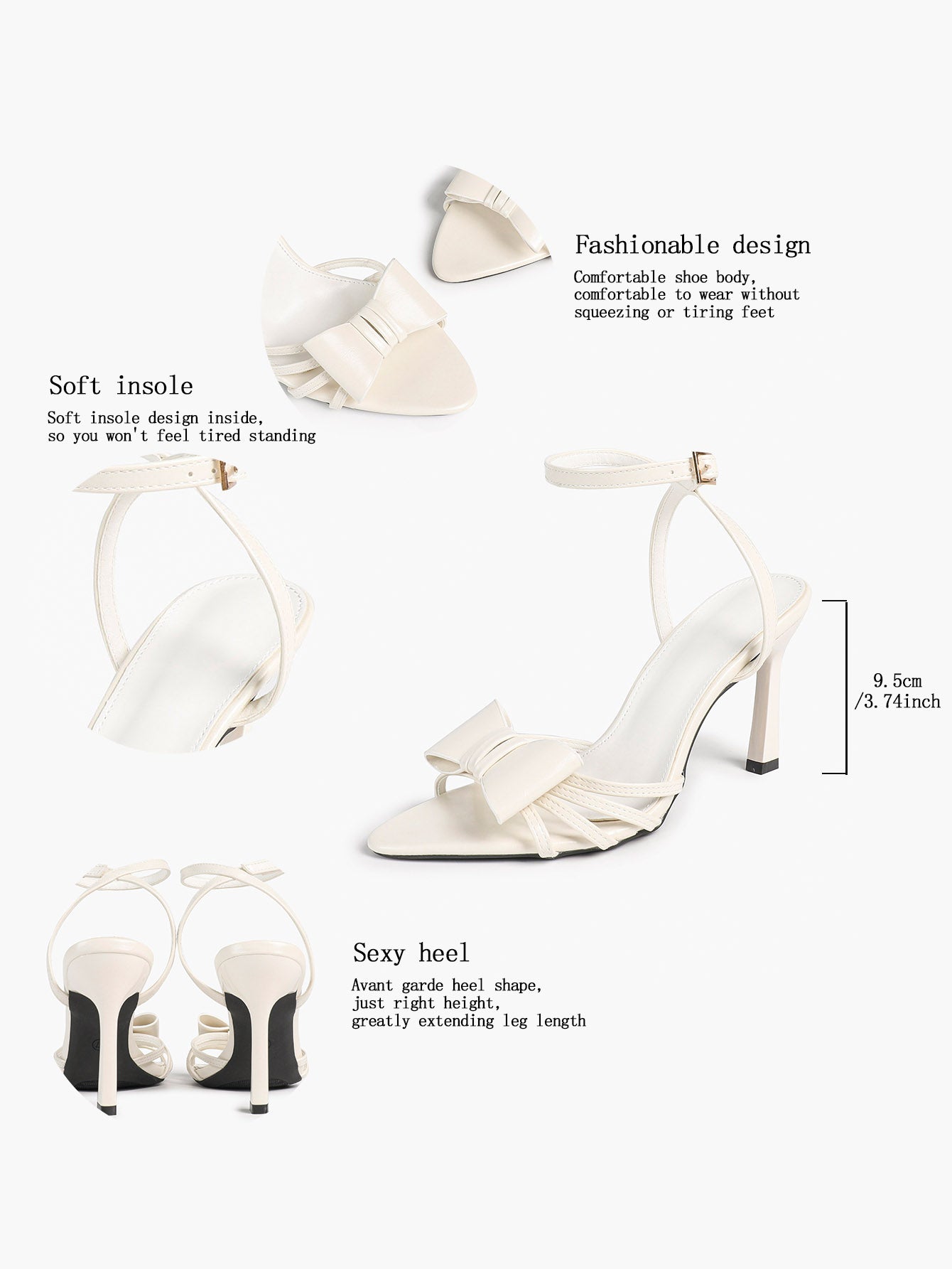 Bow Heeled Sandals Open Toe Stilettos Brunch Date Casual Shoes
