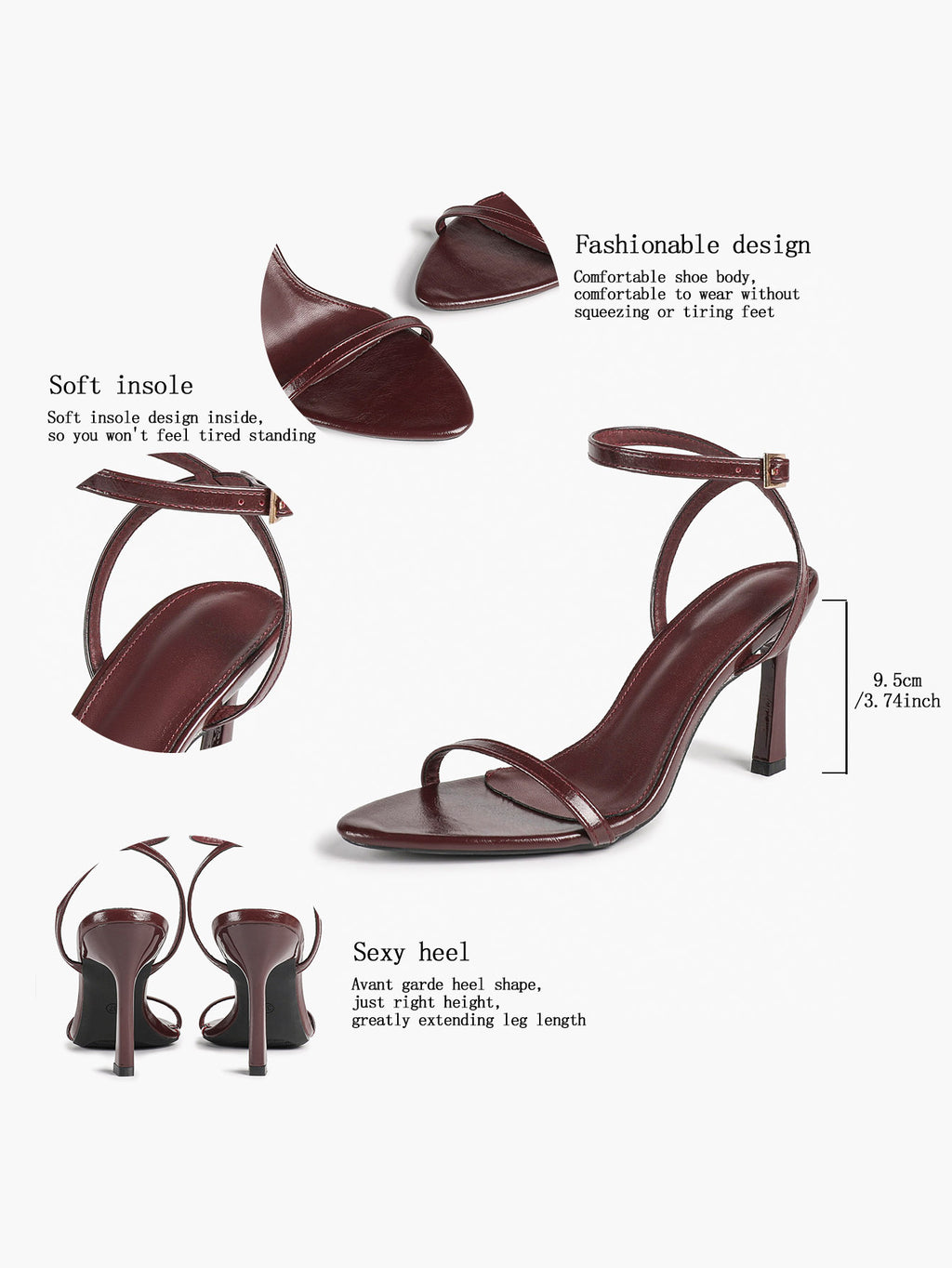 Patent Leather Two-Strap Heeled Sandals Stilettos Casual Party Graduation