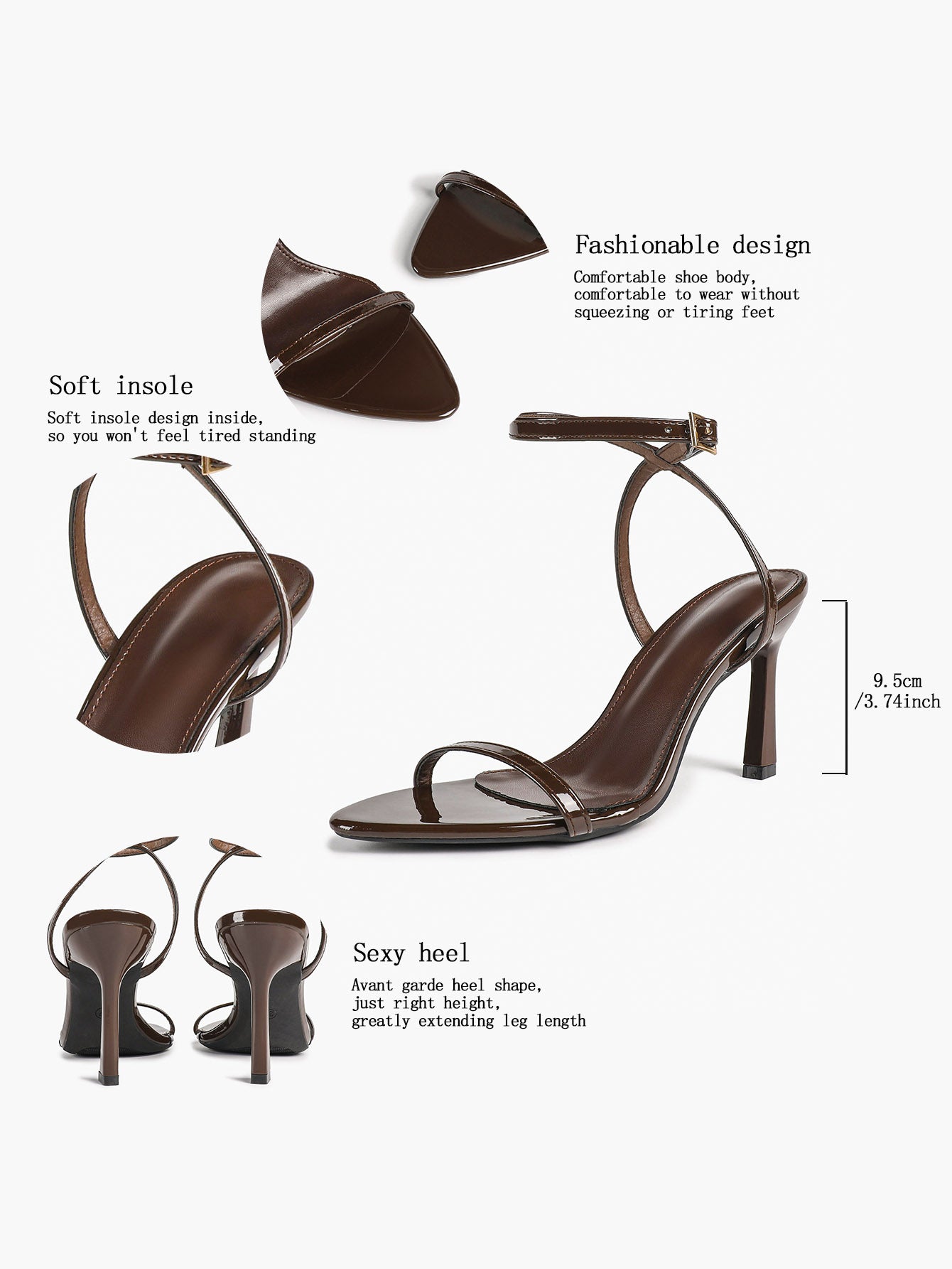Patent Leather Two-Strap Heeled Sandals Stilettos Casual Party Graduation