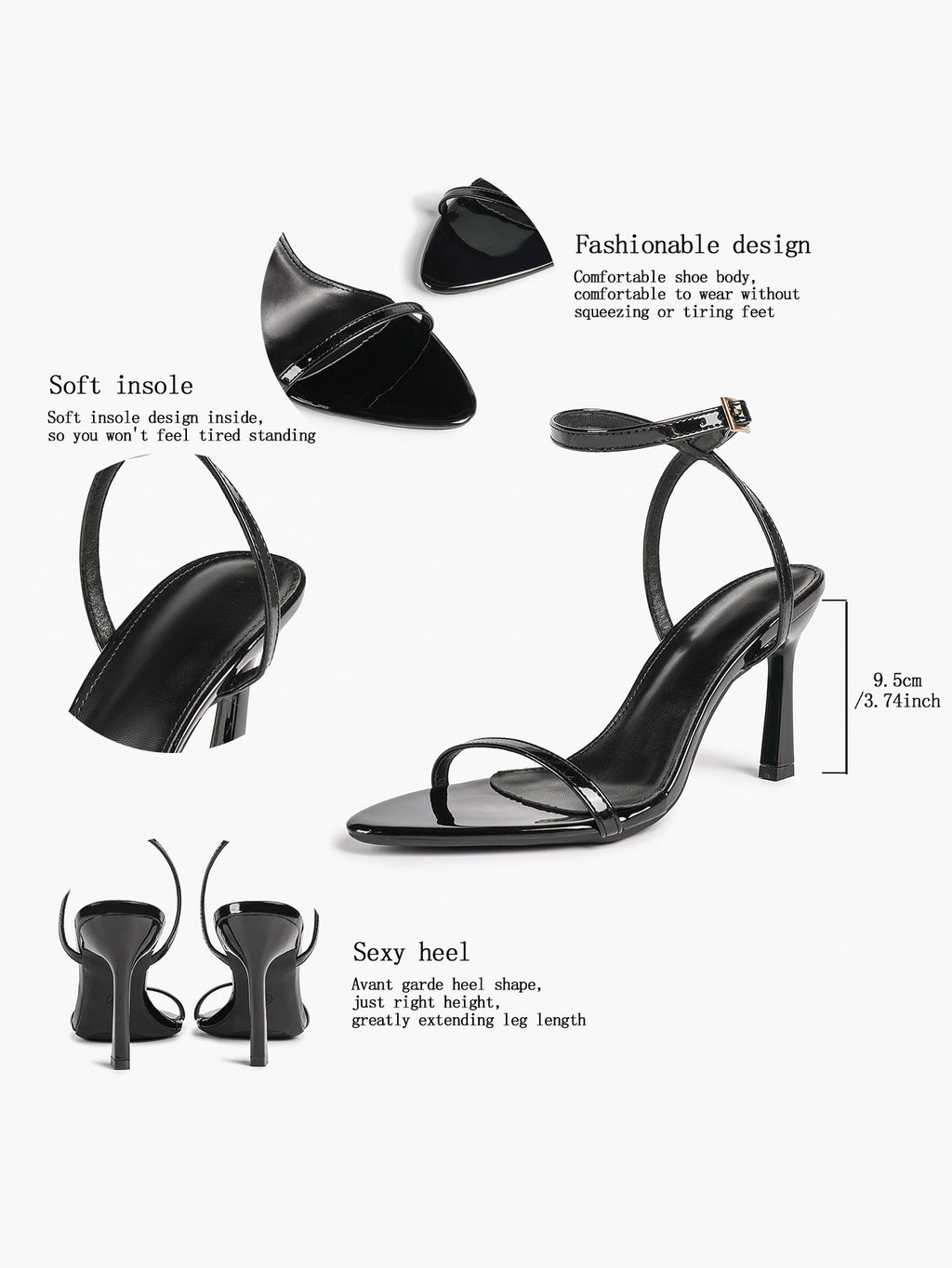 Patent Leather Two-Strap Heeled Sandals Stilettos Casual Party Graduation