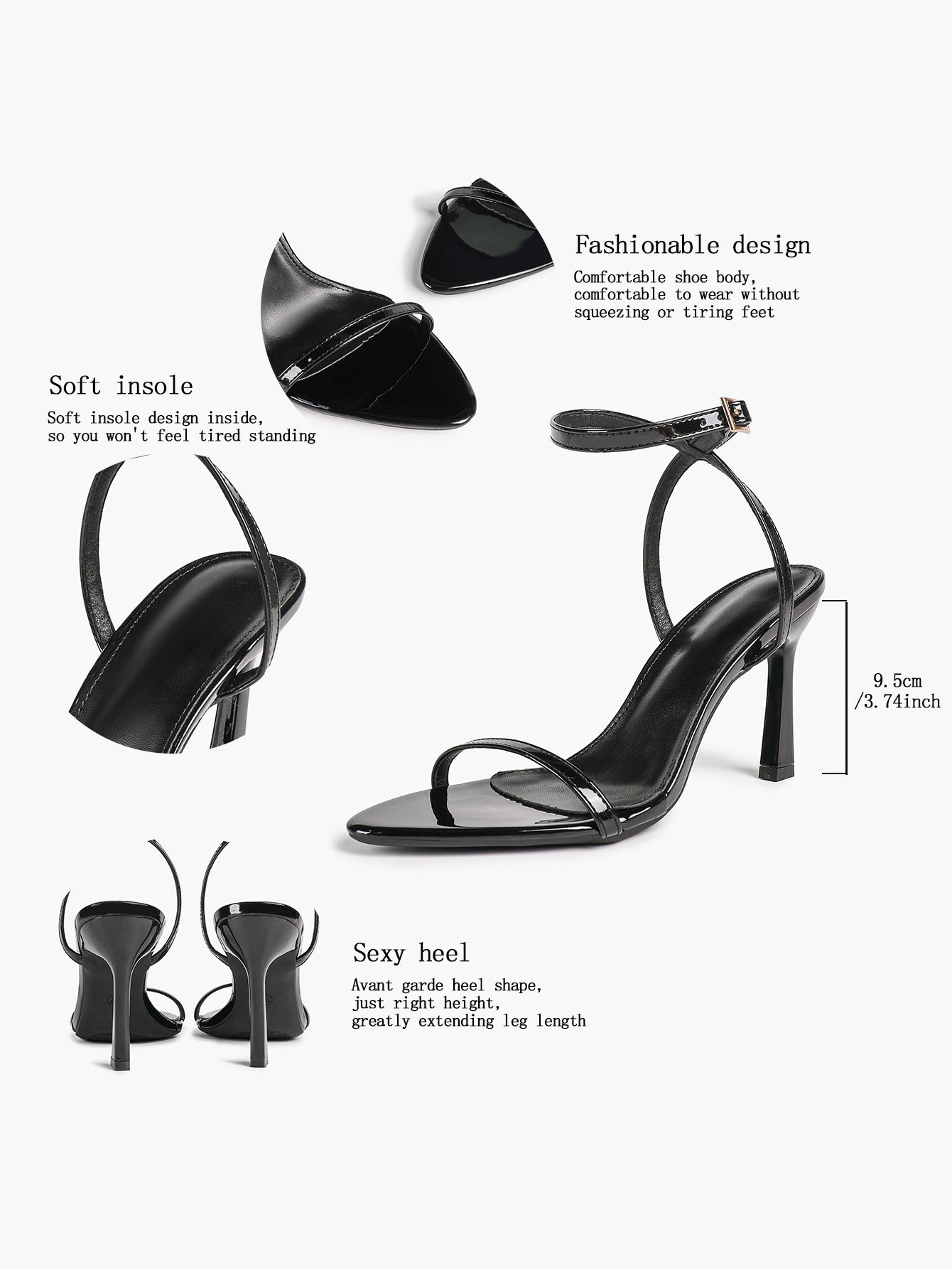 Patent Leather Two-Strap Heeled Sandals Stilettos Casual Party Graduation