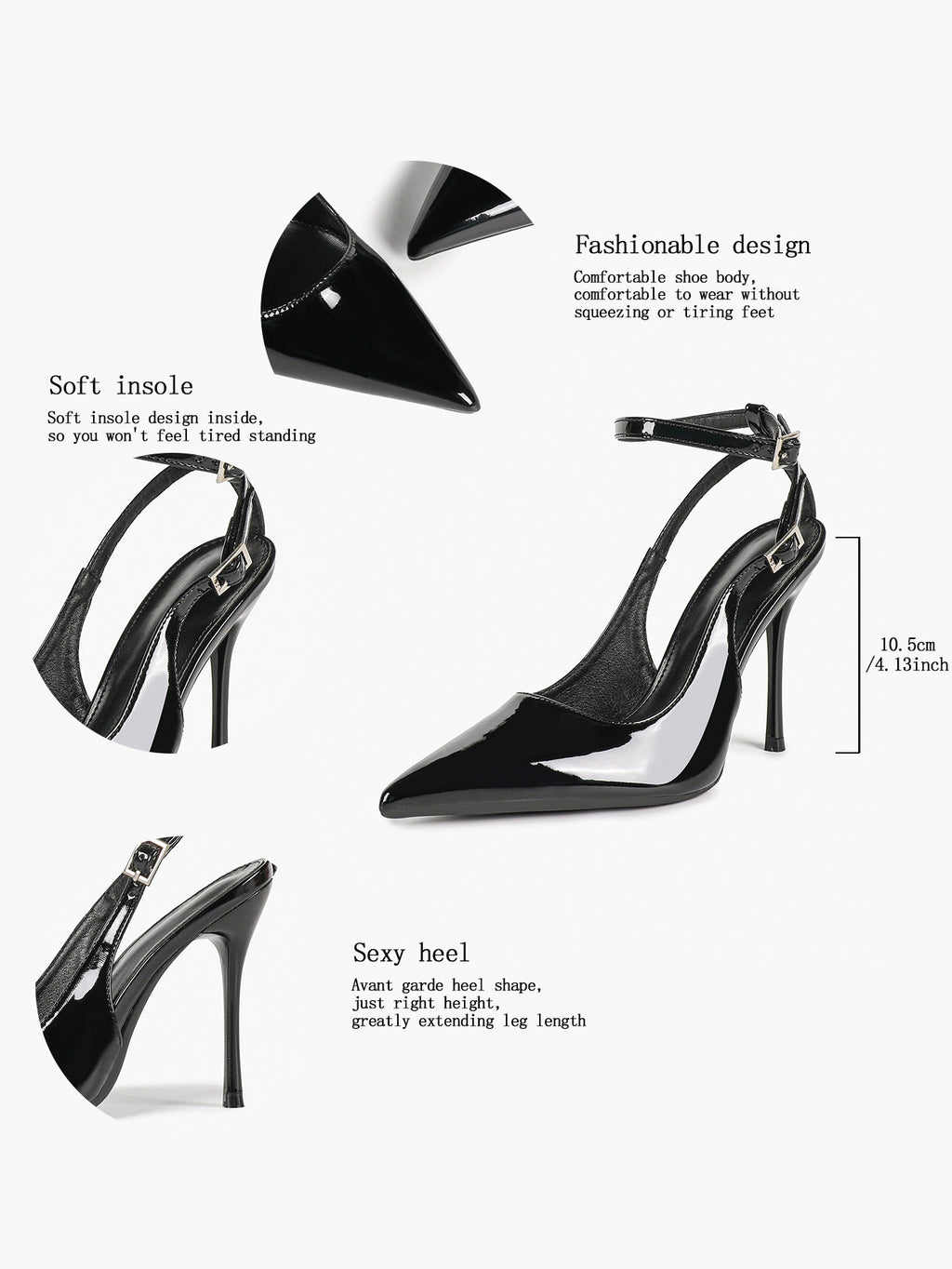 Pointed Toe Ankle Strap Pumps Adjustable Buckle Stiletto Heels Elegant Shoes Office Party