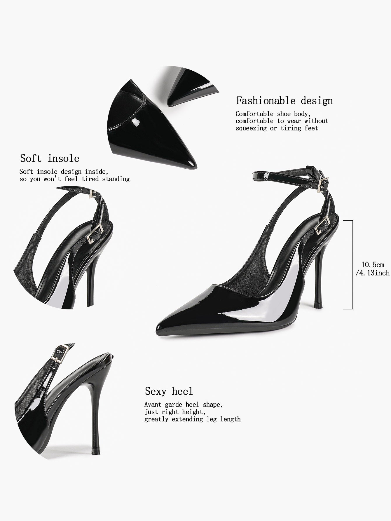 Pointed Toe Ankle Strap Pumps Adjustable Buckle Stiletto Heels Elegant Shoes Office Party