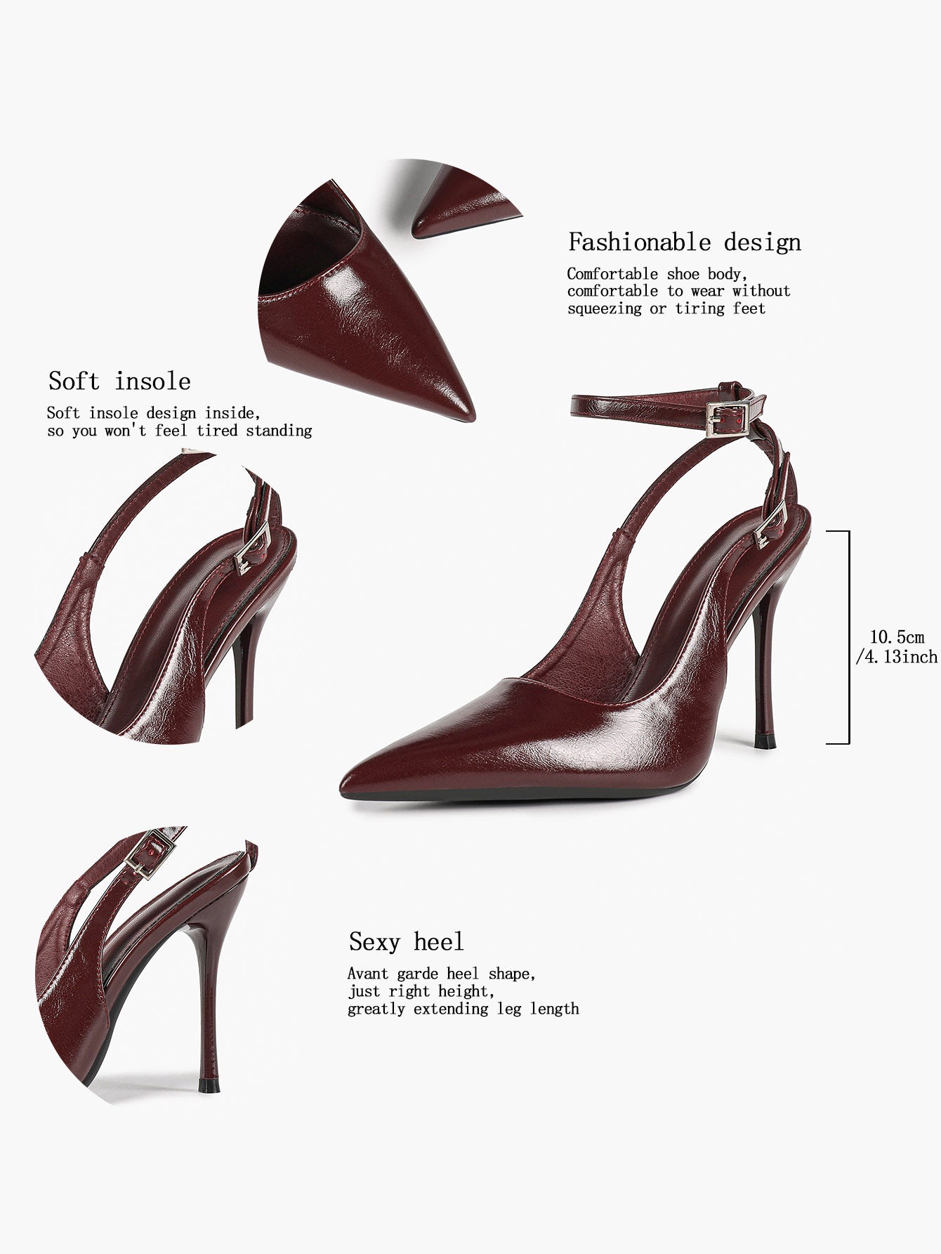 Pointed Toe Ankle Strap Pumps Adjustable Buckle Stiletto Heels Elegant Shoes Office Party