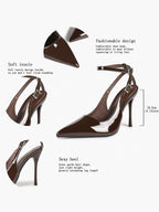 Pointed Toe Ankle Strap Pumps Adjustable Buckle Stiletto Heels Elegant Shoes Office Party