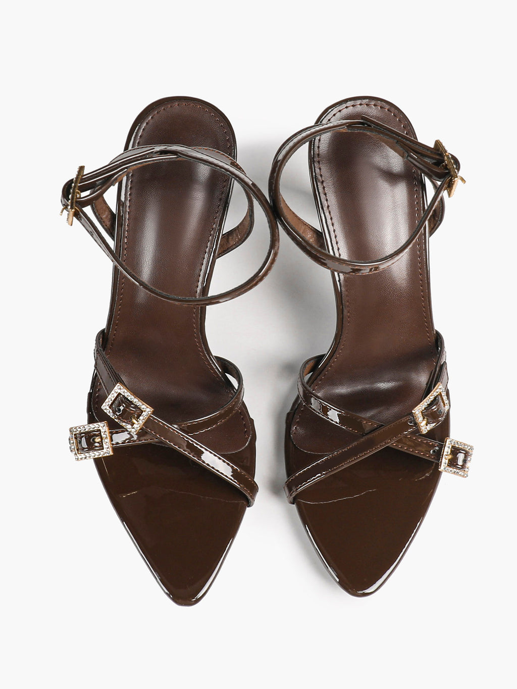 Women's Rhinestone Buckle Heeled Sandals Pointed Toe Ankle Strap Block Heels Night Out Party