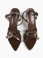 Women's Rhinestone Buckle Heeled Sandals Pointed Toe Ankle Strap Block Heels Night Out Party