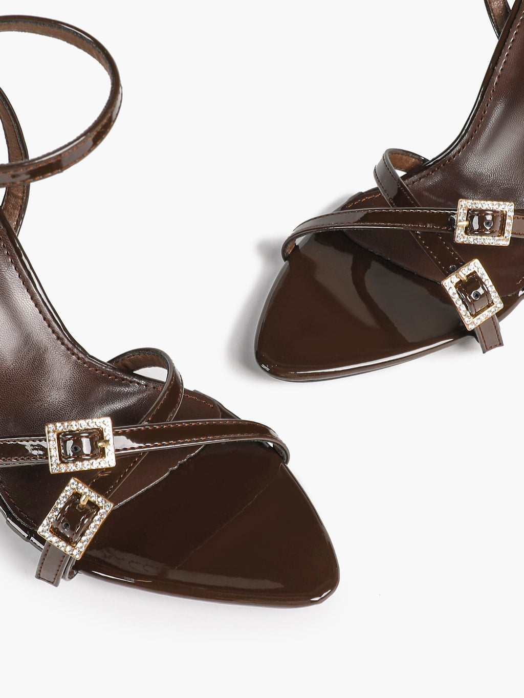 Women's Rhinestone Buckle Heeled Sandals Pointed Toe Ankle Strap Block Heels Night Out Party