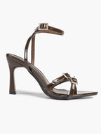 Women's Rhinestone Buckle Heeled Sandals Pointed Toe Ankle Strap Block Heels Night Out Party