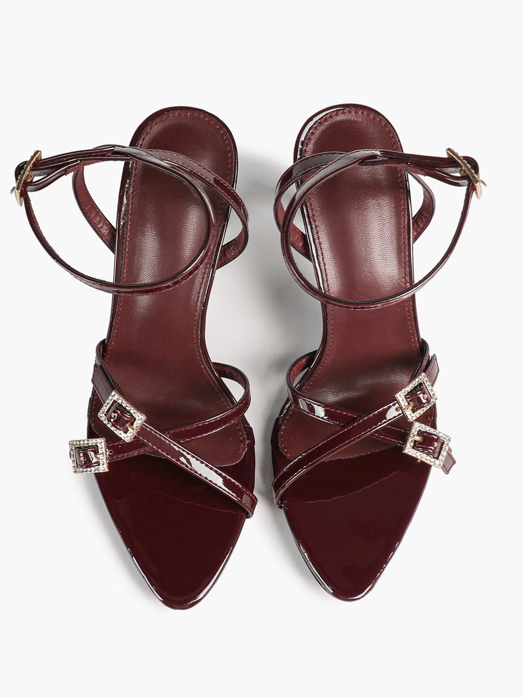 Women's Rhinestone Buckle Heeled Sandals Pointed Toe Ankle Strap Block Heels Night Out Party