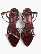 Women's Rhinestone Buckle Heeled Sandals Pointed Toe Ankle Strap Block Heels Night Out Party
