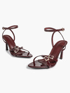 Women's Rhinestone Buckle Heeled Sandals Pointed Toe Ankle Strap Block Heels Night Out Party