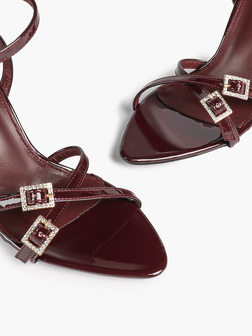 Women's Rhinestone Buckle Heeled Sandals Pointed Toe Ankle Strap Block Heels Night Out Party