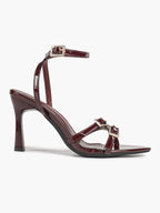 Women's Rhinestone Buckle Heeled Sandals Pointed Toe Ankle Strap Block Heels Night Out Party