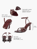 Women's Rhinestone Buckle Heeled Sandals Pointed Toe Ankle Strap Block Heels Night Out Party