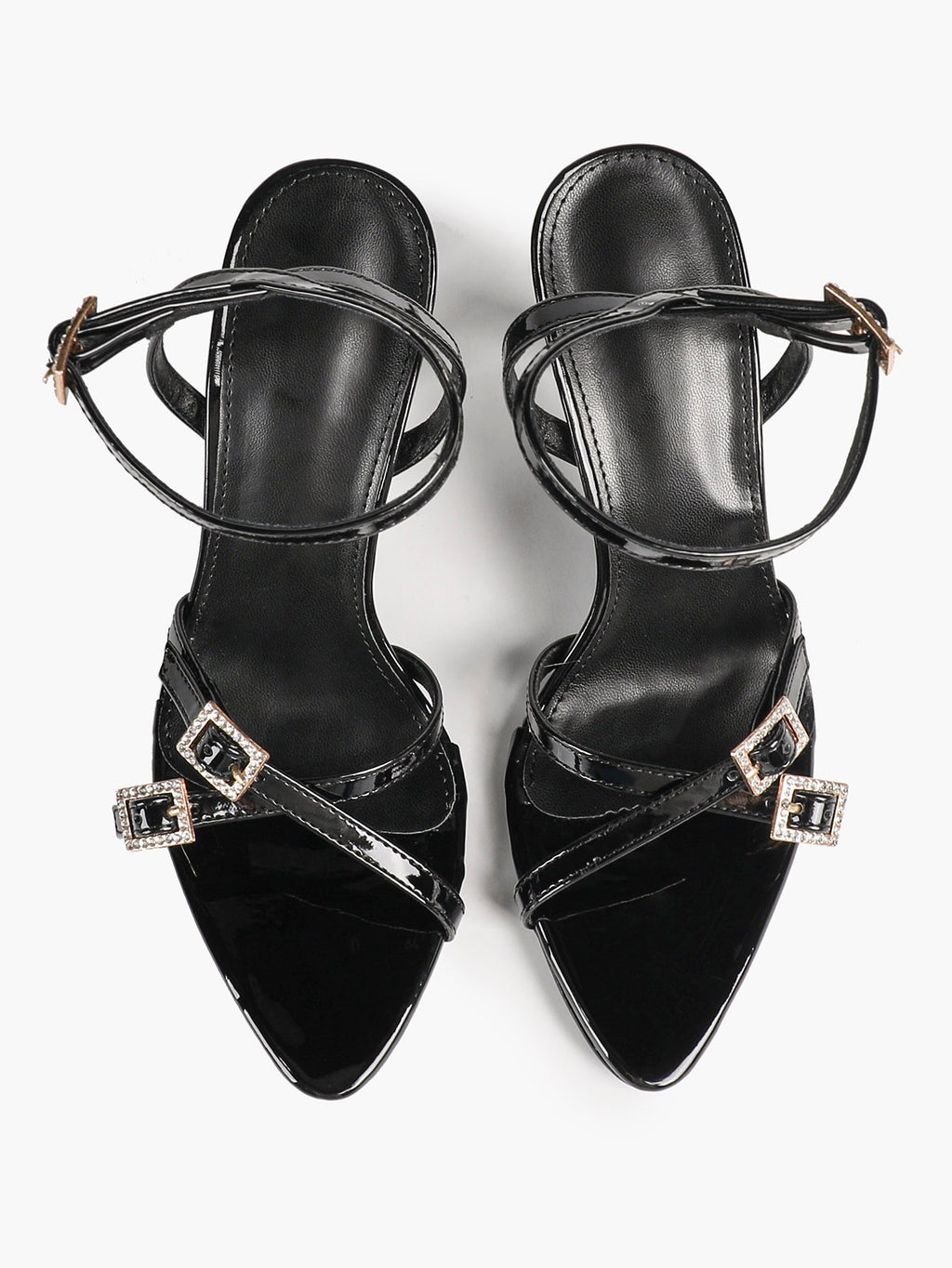 Women's Rhinestone Buckle Heeled Sandals Pointed Toe Ankle Strap Block Heels Night Out Party