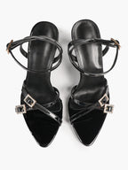 Women's Rhinestone Buckle Heeled Sandals Pointed Toe Ankle Strap Block Heels Night Out Party