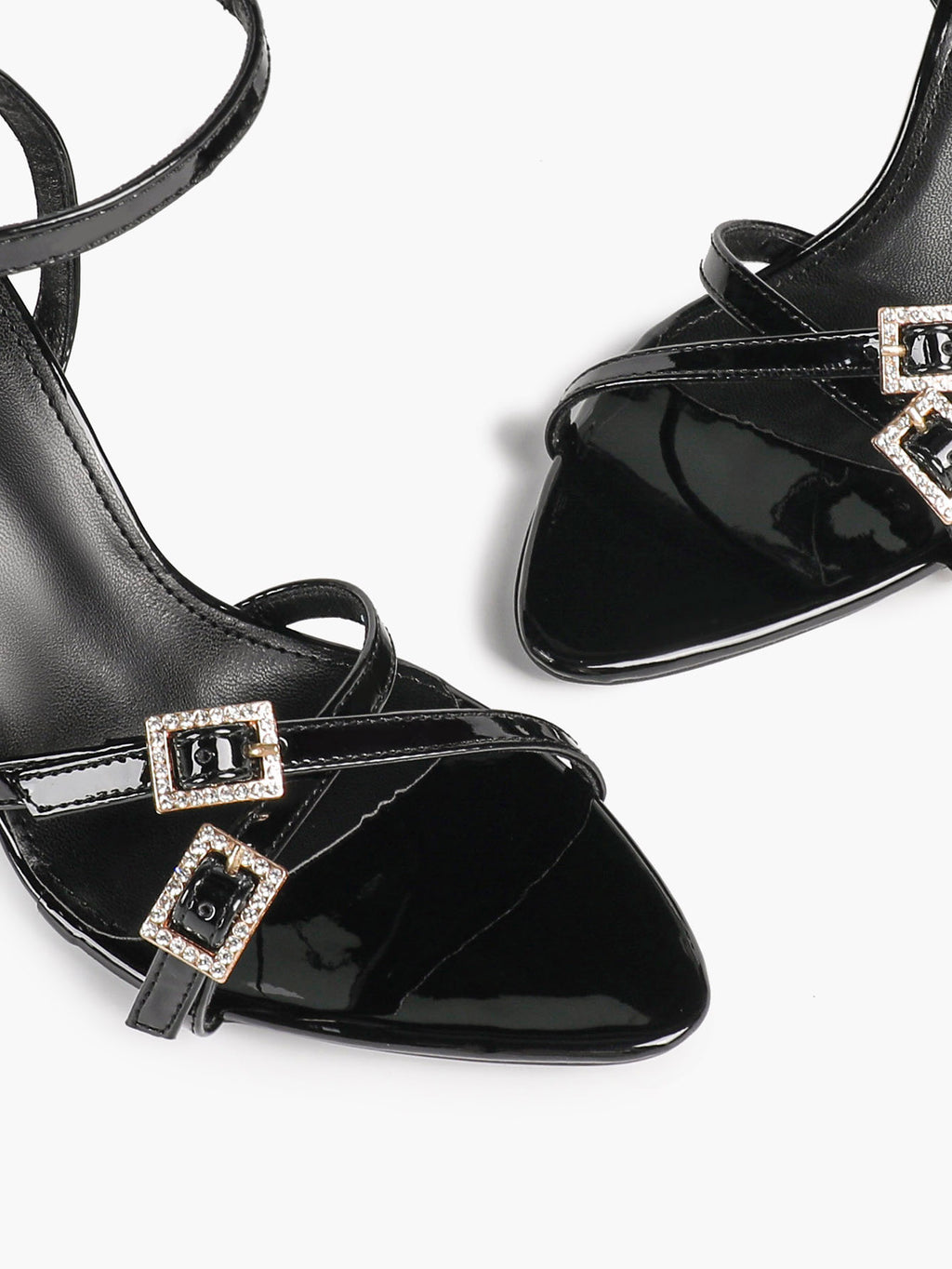 Women's Rhinestone Buckle Heeled Sandals Pointed Toe Ankle Strap Block Heels Night Out Party