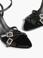 Women's Rhinestone Buckle Heeled Sandals Pointed Toe Ankle Strap Block Heels Night Out Party