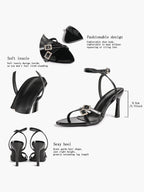 Women's Rhinestone Buckle Heeled Sandals Pointed Toe Ankle Strap Block Heels Night Out Party