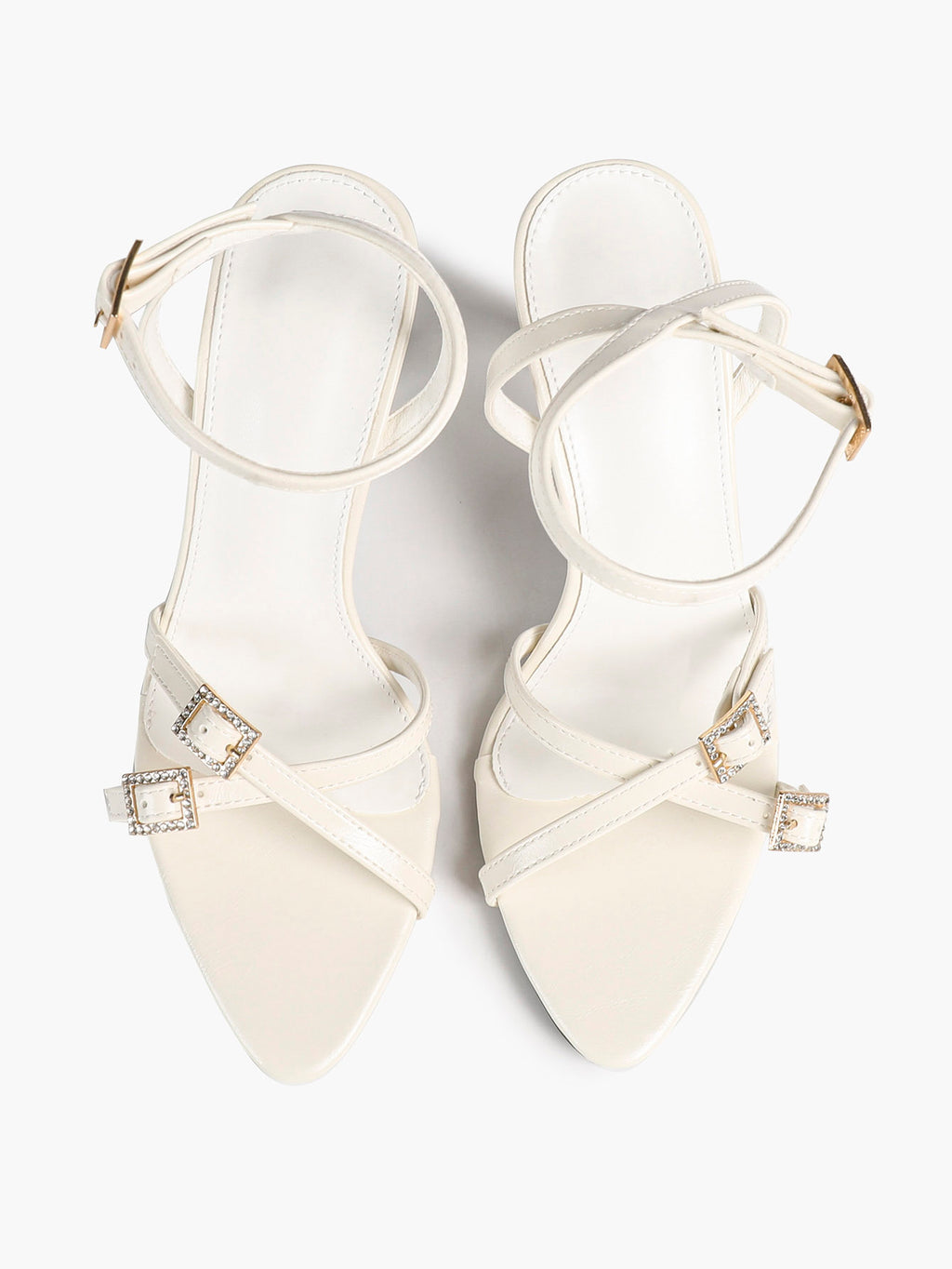 Women's Rhinestone Buckle Heeled Sandals Pointed Toe Ankle Strap Block Heels Night Out Party