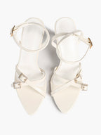 Women's Rhinestone Buckle Heeled Sandals Pointed Toe Ankle Strap Block Heels Night Out Party
