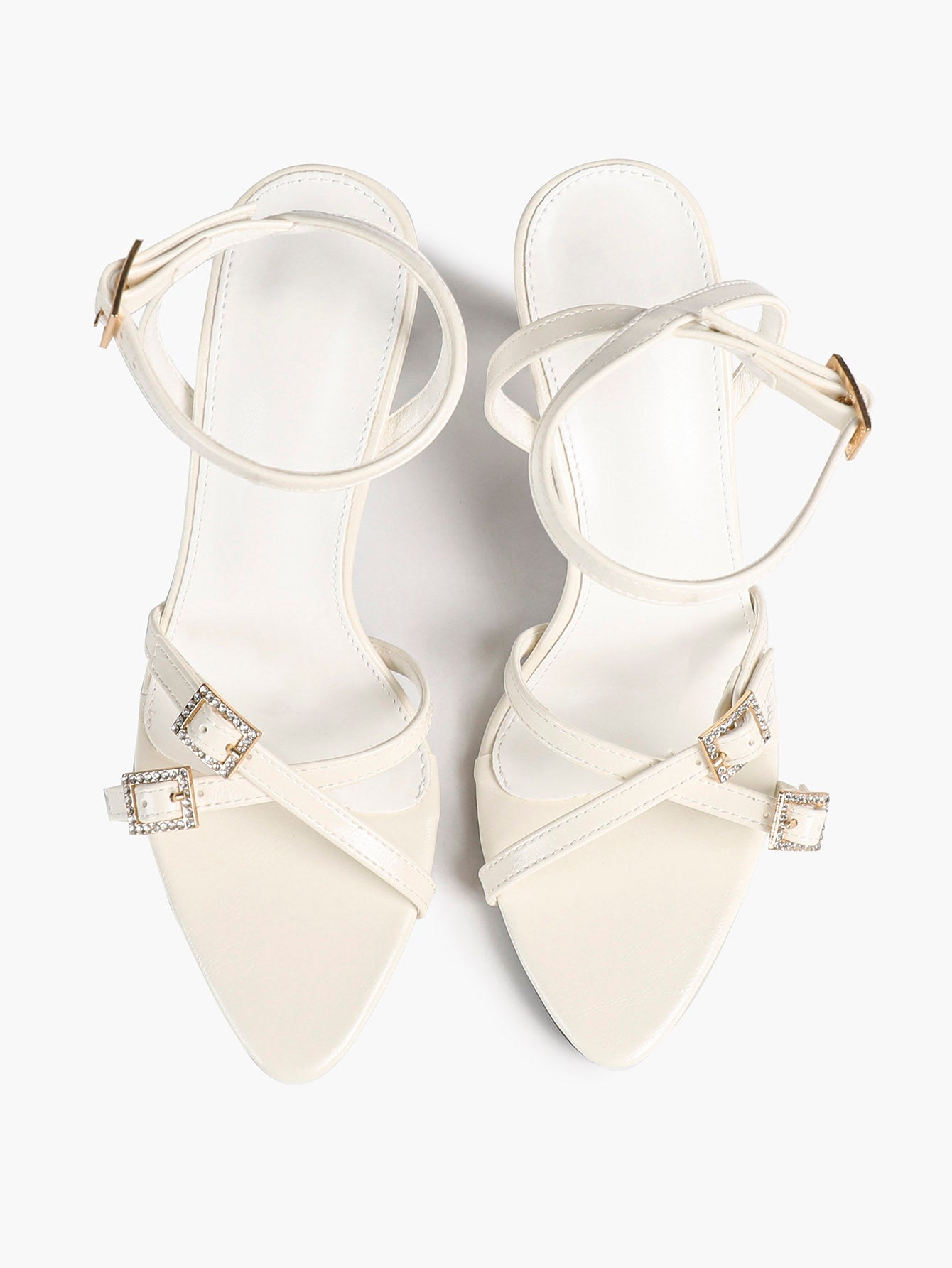 Women's Rhinestone Buckle Heeled Sandals Pointed Toe Ankle Strap Block Heels Night Out Party