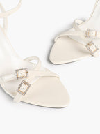 Women's Rhinestone Buckle Heeled Sandals Pointed Toe Ankle Strap Block Heels Night Out Party