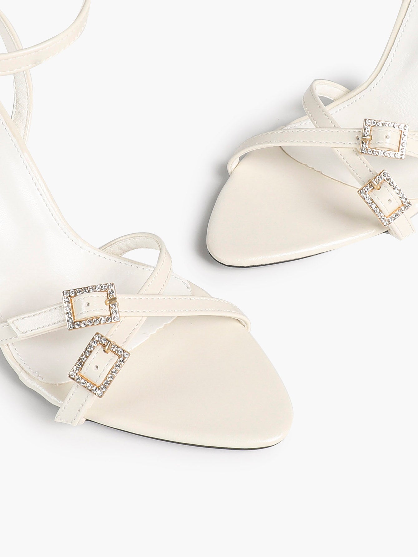 Women's Rhinestone Buckle Heeled Sandals Pointed Toe Ankle Strap Block Heels Night Out Party