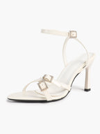 Women's Rhinestone Buckle Heeled Sandals Pointed Toe Ankle Strap Block Heels Night Out Party