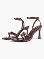 Women's Rhinestone Buckle Heeled Sandals Pointed Toe Ankle Strap Block Heels Night Out Party