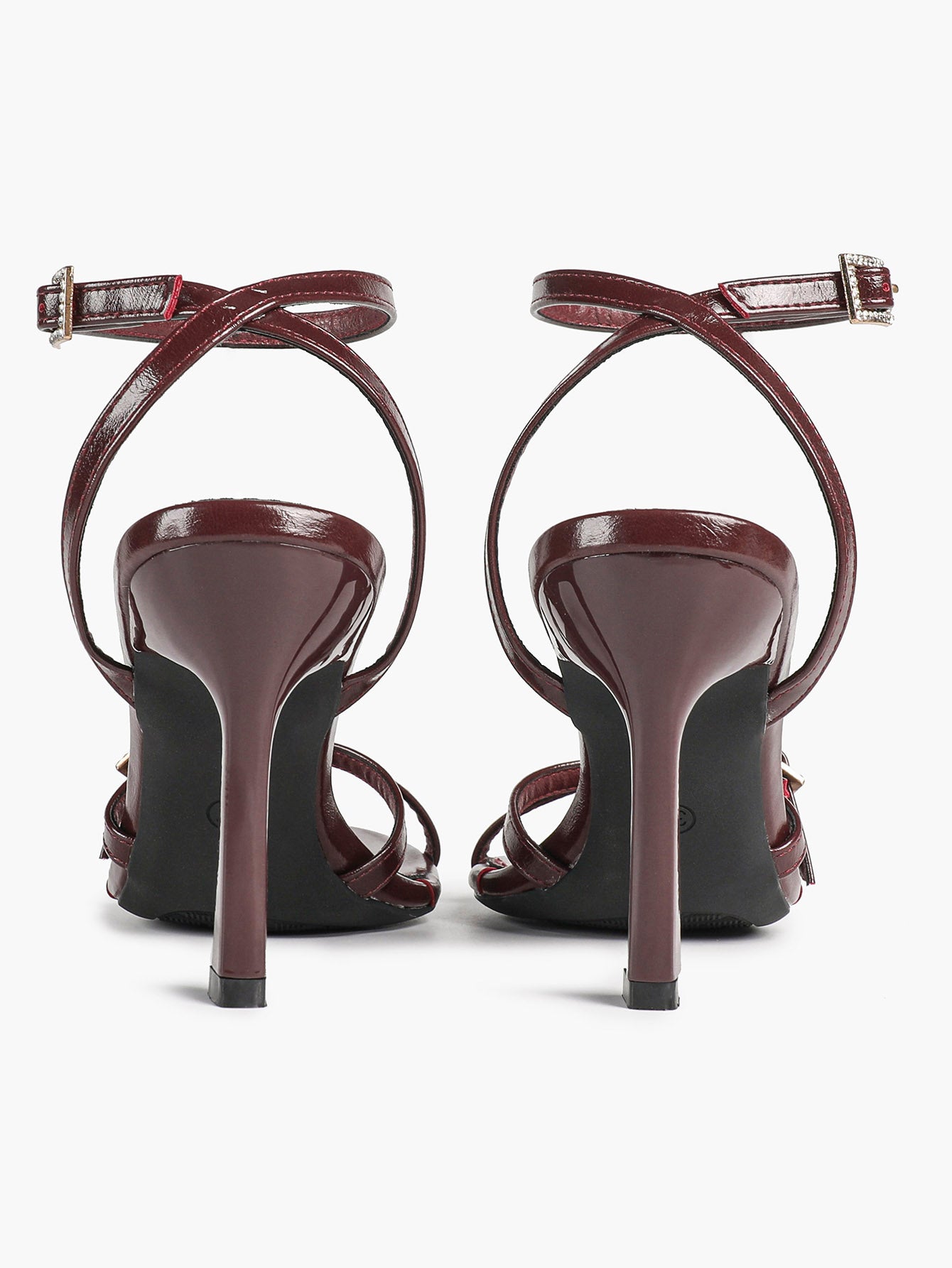 Women's Rhinestone Buckle Heeled Sandals Pointed Toe Ankle Strap Block Heels Night Out Party