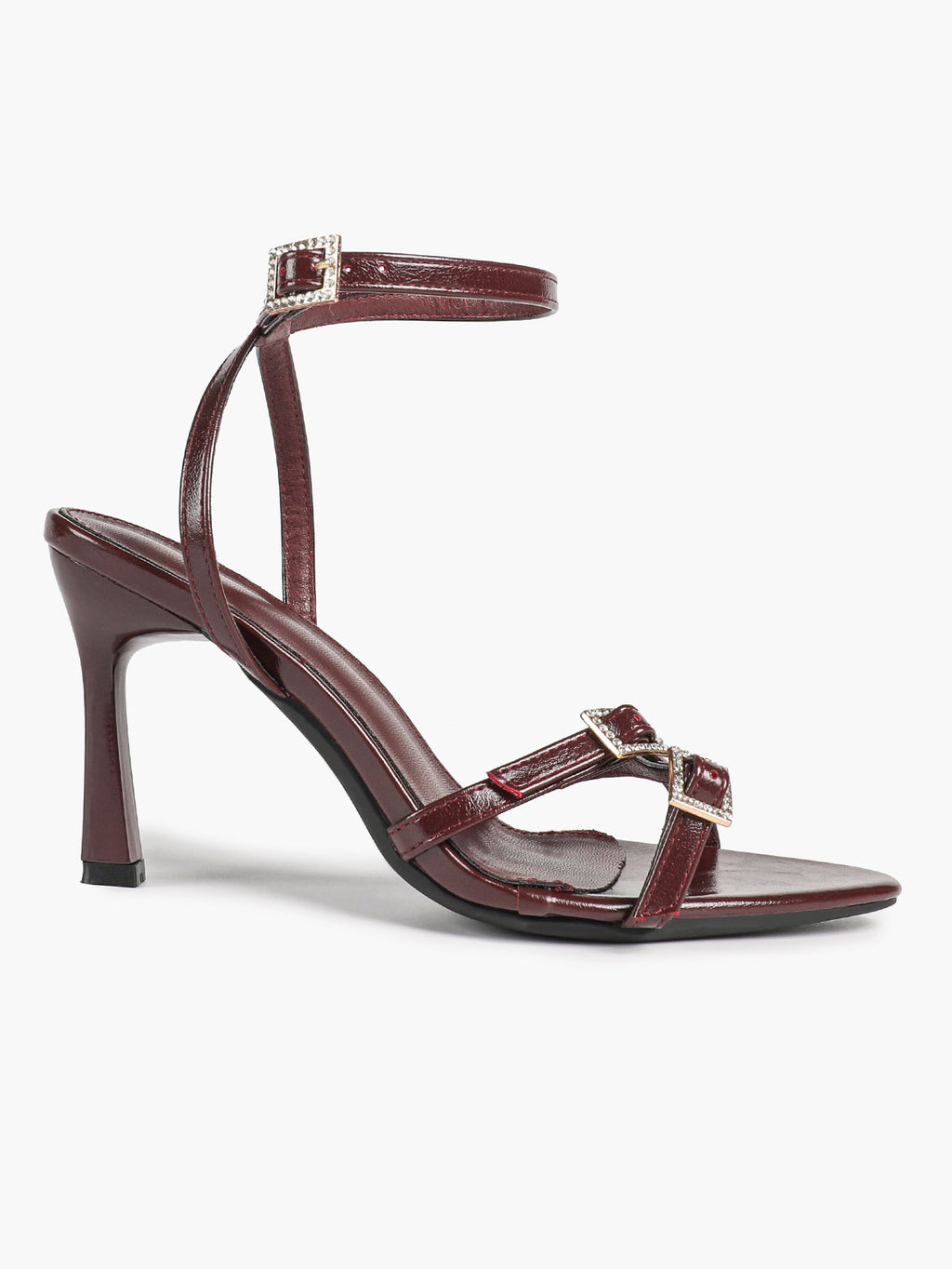 Women's Rhinestone Buckle Heeled Sandals Pointed Toe Ankle Strap Block Heels Night Out Party