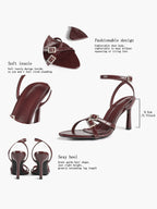 Women's Rhinestone Buckle Heeled Sandals Pointed Toe Ankle Strap Block Heels Night Out Party