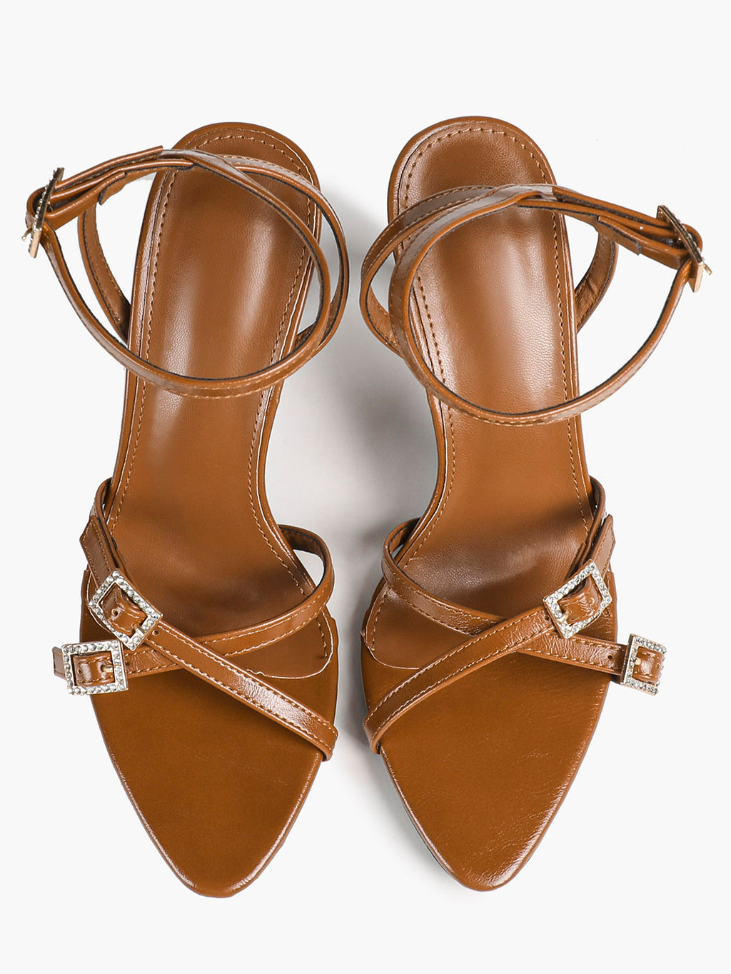 Women's Rhinestone Buckle Heeled Sandals Pointed Toe Ankle Strap Block Heels Night Out Party