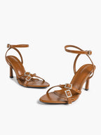 Women's Rhinestone Buckle Heeled Sandals Pointed Toe Ankle Strap Block Heels Night Out Party