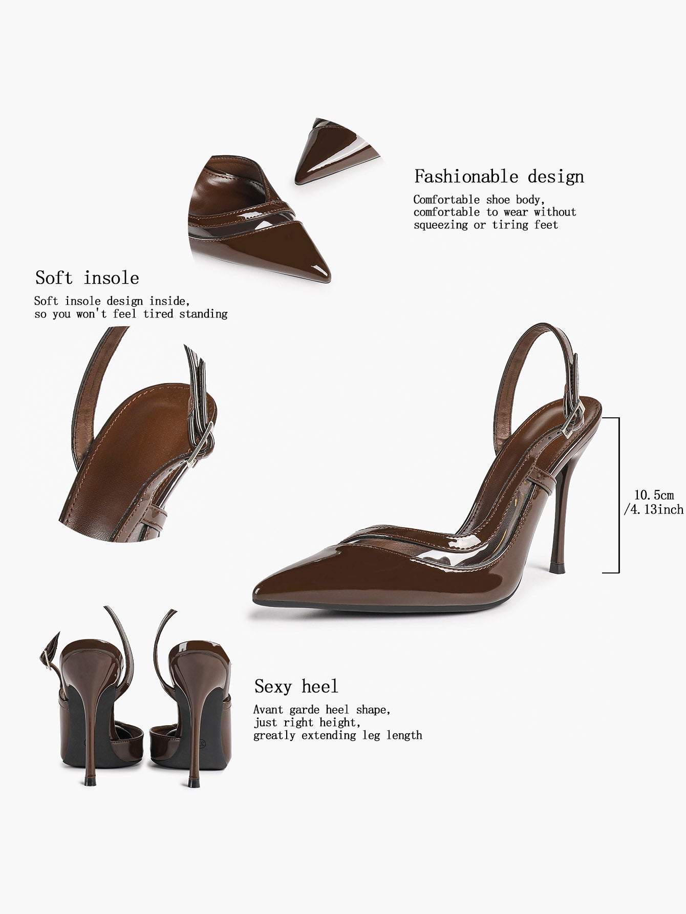 Pointed Toe PVC Cutout Slingback Heels Modern Stilettos Bridal Office Pumps
